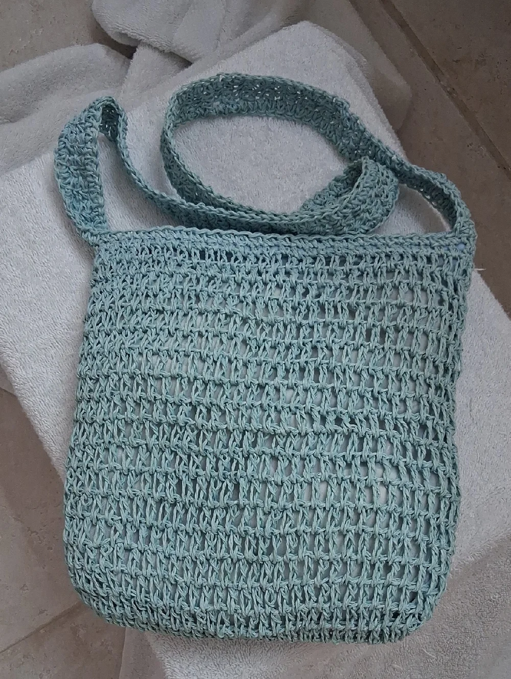 Crocheted TEAL Shoulder Bag with Wide Strap NWOT
